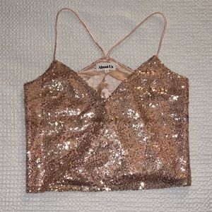 About us sequin crop cami